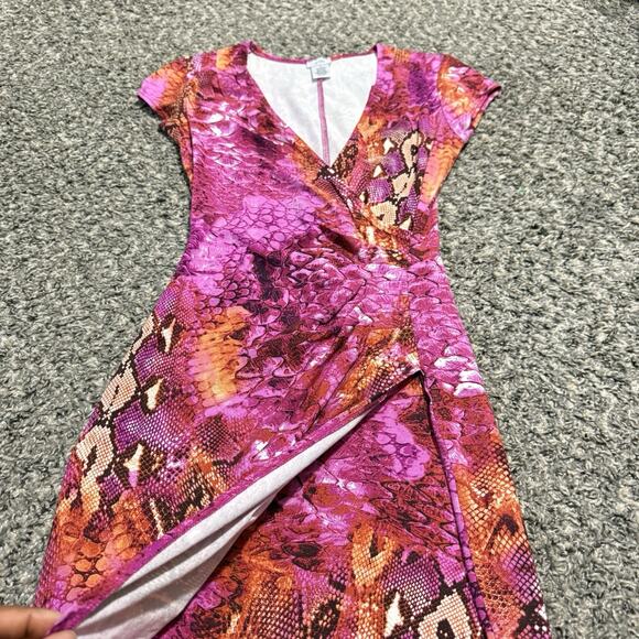 VTG Y2K Cache Bodycon Dress Stretch Ruched Size S Pink Animal Prints 90s Sexy - Picture 2 of 10